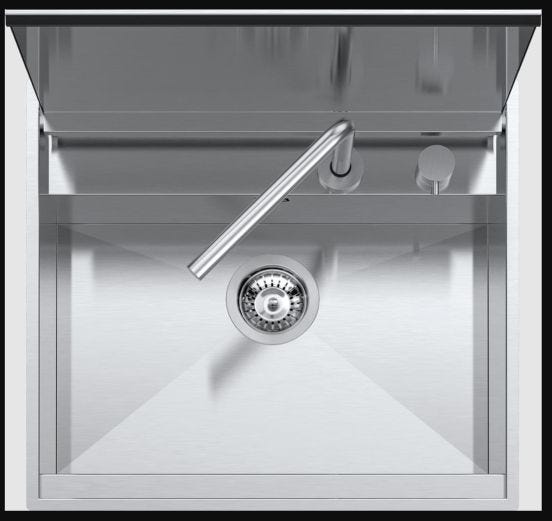 Lab Cover 316 built-in and flush sink 57x51cm with bowl, lid and Barazza tap