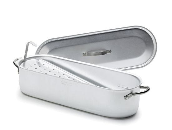 Pescera in alluminio con griglia, coperchio e maniglie in acciaio Inox, dim.50x15cm