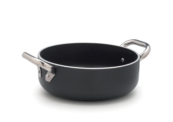 Casseruola Bassa AlBlack in alluminio antiaderente 5mm, per induzione, due maniglie , diam. 24cm