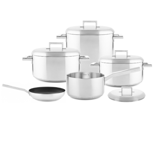 Set of pots and pan in stainless steel for induction, Stile line by Pininfarina, 9 pieces