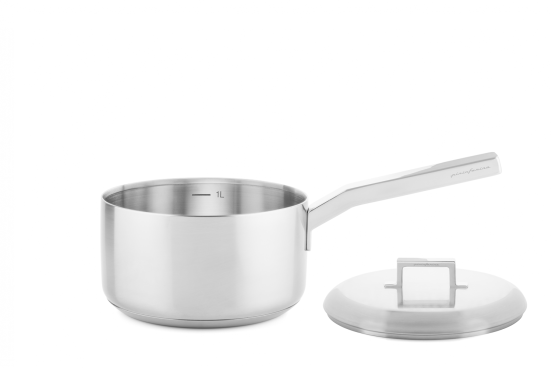 Deep saucepan with one handle and lid, in stainless steel for induction, Stile line by Pininfarina, diam. 16cm