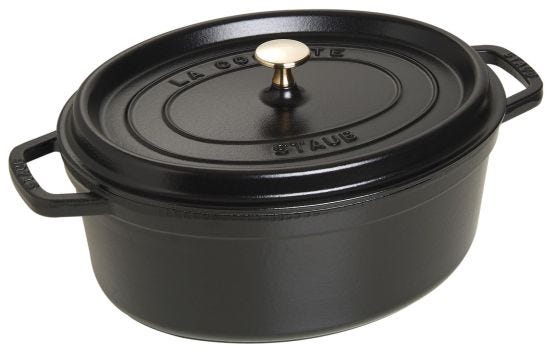 Oval cast iron saucepan for induction black color with handles and lid, diam. 27cm