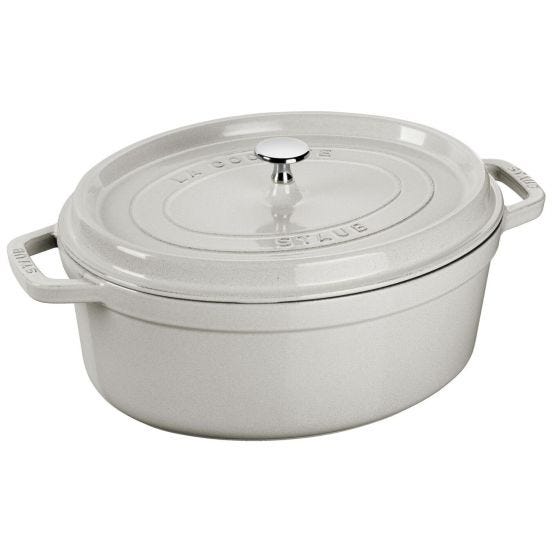 Oval cast iron saucepan for induction white truffle with handles and lid, diam. 29cm