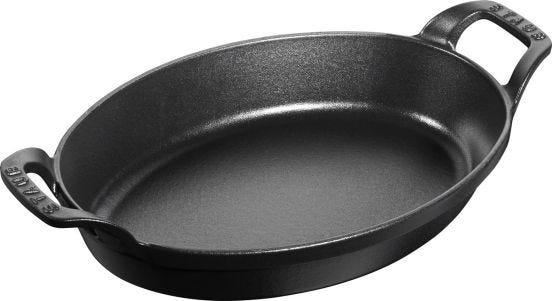 Oval cast iron roaster for induction black color with handles by Staub, diam.37cm