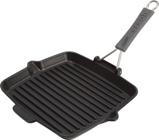 Square cast iron induction grill with folding handle from Staub