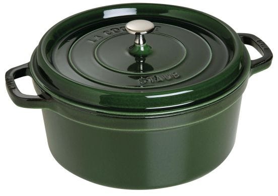 Round cast iron saucepan for induction green color with handles and lid, diam. 26cm