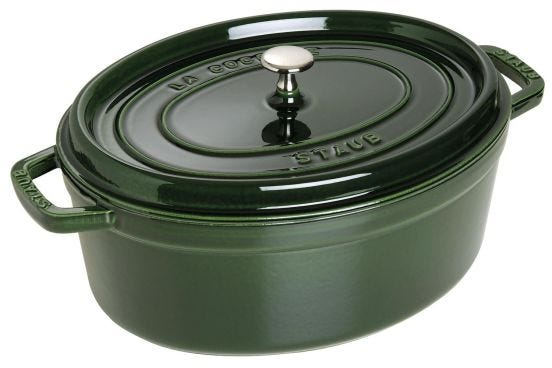 Casseruola ovale in ghisa per induzione colore verde con maniglie e coperchio, diam. 33cm