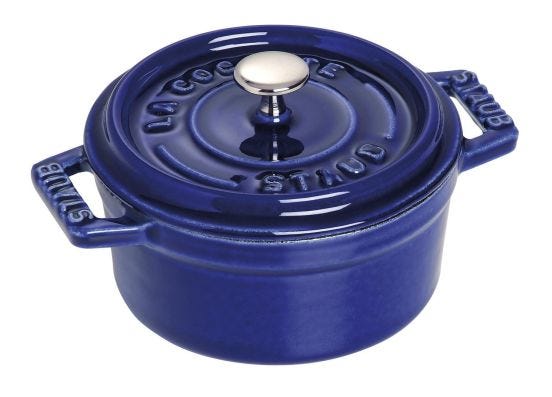 Round saucepan in cast iron for induction dark blue color with handles and lid, diam. 10cm
