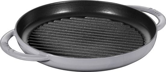Griglia tonda in ghisa per induzione colore grigio con maniglie di Staub, diam.30cm