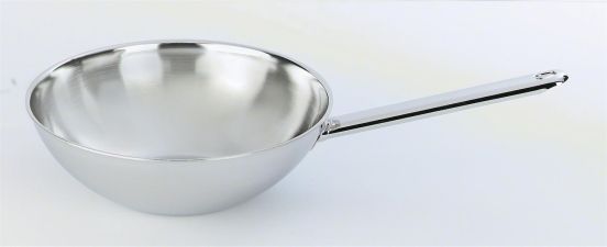 Wok con base piatta in acciaio inox 7 strati per induzione, linea Specialties, diam. 26cm