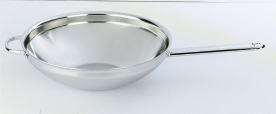 Wok con base piatta con manico in acciaio inox 7 strati per induzione, linea Specialties, diam. 32cm