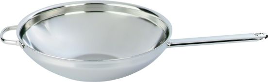 Wok con base piatta con manico in acciaio inox 7 strati per induzione, linea Specialties, diam. 36cm
