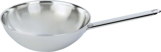 Wok con base piatta in acciaio inox per induzione, linea Specialties, diam. 30cm