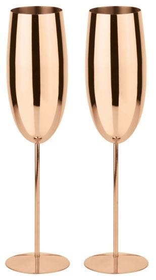 Calici flute da Champagne rame Paderno, 2 pezzi
