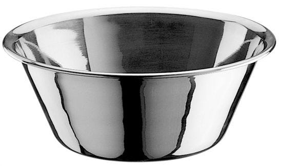 Conical salad bowl edged in stainless steel