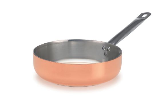 Padella Dritta in Rame Stagnato per induzione con un manico in acciaio Inox, diam. 20cm