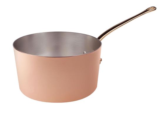 Casseruola Alta in rame liscio con un manico in ottone fuso, diam. 22cm