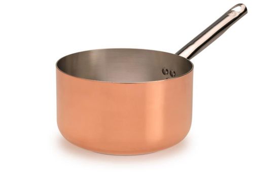Casseruola alta  in rame con manico tubolare fondo induzione , diam. 20cm (2°SCELTA)