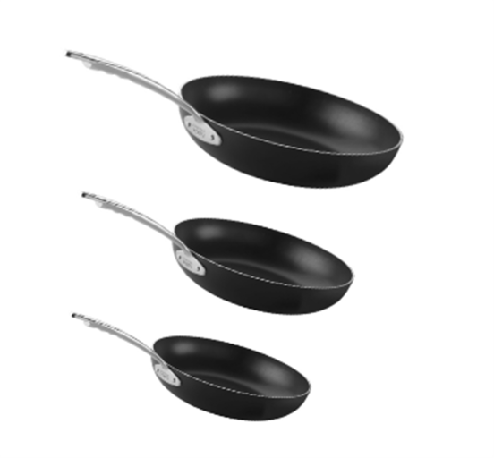 Batteria 3 Padelle Svasate in alluminio antiaderente 3mm per induzione di Pentole Agnelli linea 1907 Al-Black 