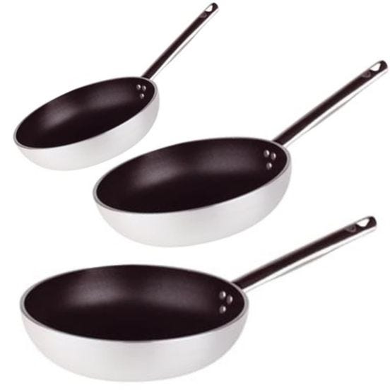 Batteria 3 Padelle Svasate Alte in alluminio antiaderente 5mm di Pentole Agnelli, diam. 20,24,28cm