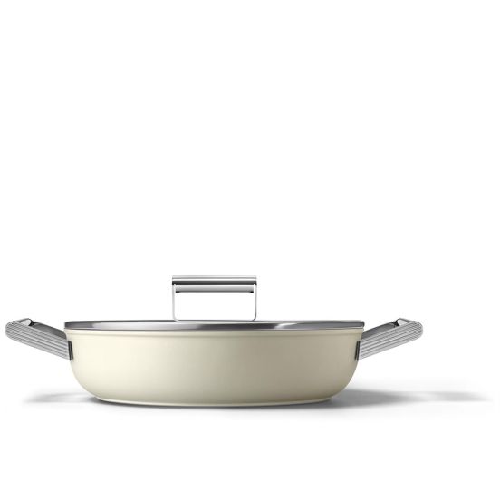 Two handle non-stick aluminum saucepan with lid, Smeg Cookware Cream, diam. 28cm