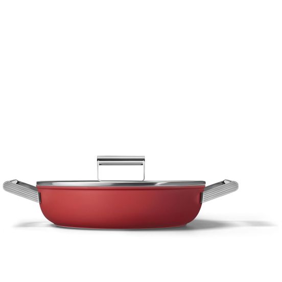 Tegame due maniglie in alluminio antiaderente con coperchio, Rosso Smeg Cookware, diam. 28cm