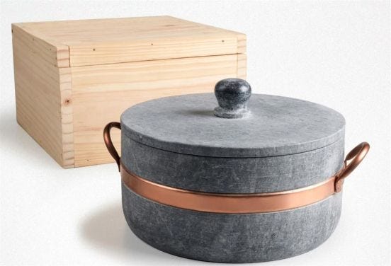 Casseruola alta in pietra ollare con manici in rame, diam. 22cm