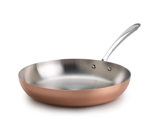 Padella in trilaminato Rame per induzione con un manico , diam. 28cm