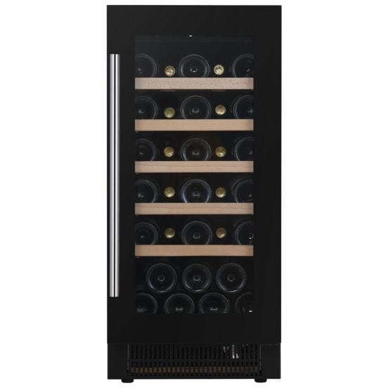 Cantina monotemperatura con porta vetrata &#039;full glass&#039; cassa nera e maniglia  - classe F, 32 bottiglie - DAUF-32.83B