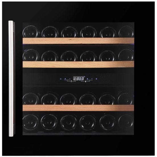 Cantina Linea Incasso porta vetrata &#039;full glass&#039; nera e maniglia nera– classe G, 25 bottiglie  - DAVS-25.63DB
