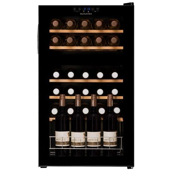 Cantinetta 2 temperature posizionamento libero - porta vetrata nera e maniglia a tasca, Classe G, 30 bottiglie  - DXFH-30.80