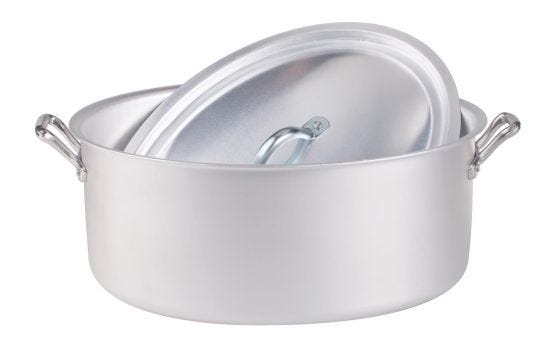 Oval saucepan with matt finish with aluminum handles and lid, diam. 32cm