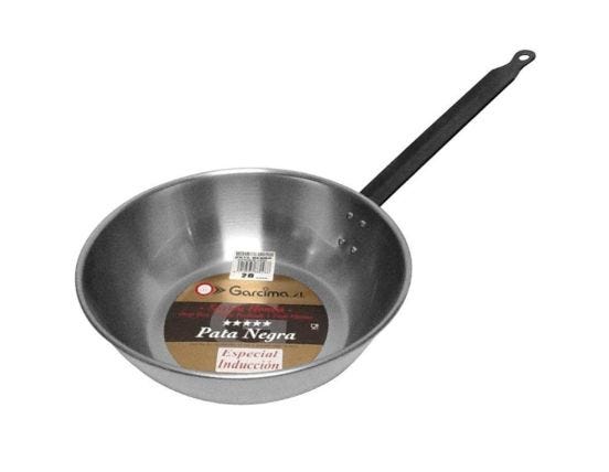 Deep frying pan with handle &#039;PATA NEGRA Line&#039; by Garcima, for induction in brushed iron, special thickness, diam. 28cm