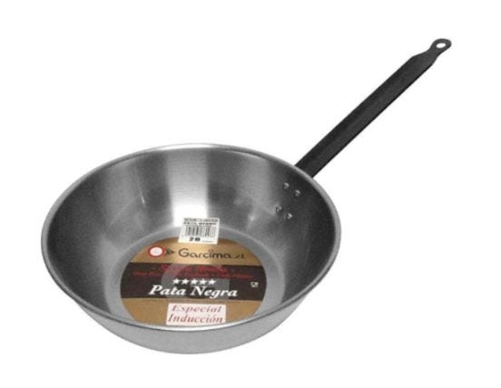 Deep frying pan with handle &#039;PATA NEGRA Line&#039; by Garcima, for induction in brushed iron, special thickness, diam. 32cm