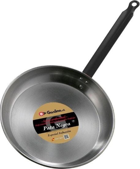 Padella piana con manico &#039;Linea PATA NEGRA&#039; di Garcima, in ferro spazzolato , spessore speciale, diam. 28cm