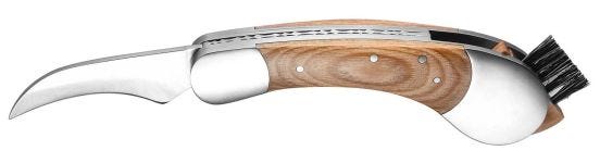 Legnoart Porcino mushroom knife in stainless steel with curved blade and cleaning brush