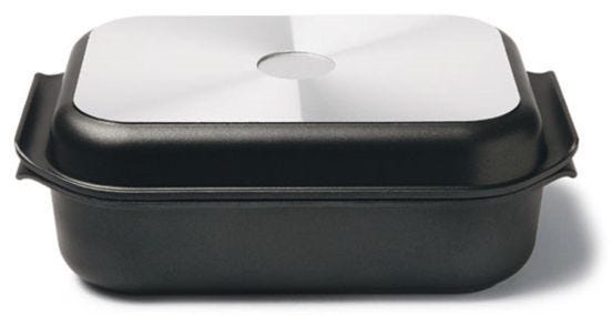 Rostiera in alluminio pressofuso con coperchio grigliato multiuso di Risolì, dim.40x25cm