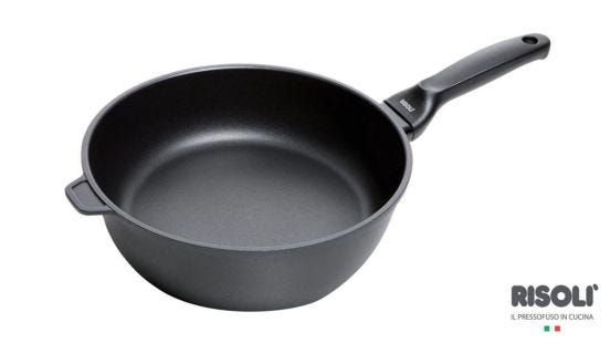 Padella svasata alta in alluminio pressofuso antiaderente per induzione con manico , diam. 24cm