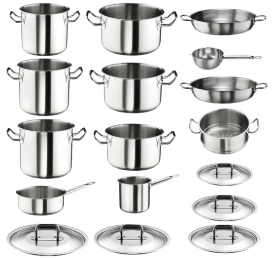 Batteria in acciaio inox per induzione da 20 pezzi in scatola regalo, linea Master