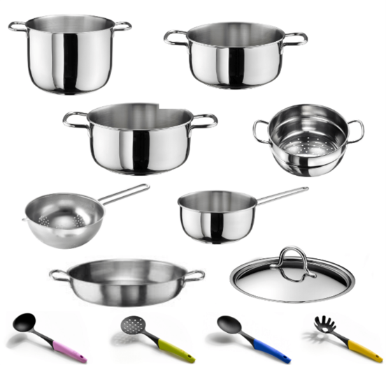 Batteria in acciaio inox per induzione da 26 pezzi in scatola regalo, linea Inox Plus