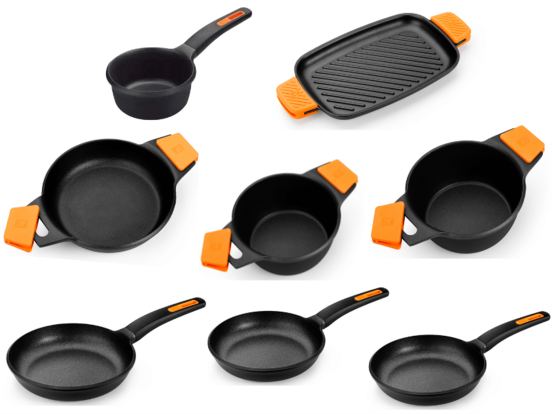 Set of non-stick cookware for 3-4 people in die-cast aluminum for induction, Efficient Plus line, 8 pieces (END OF SERIES)