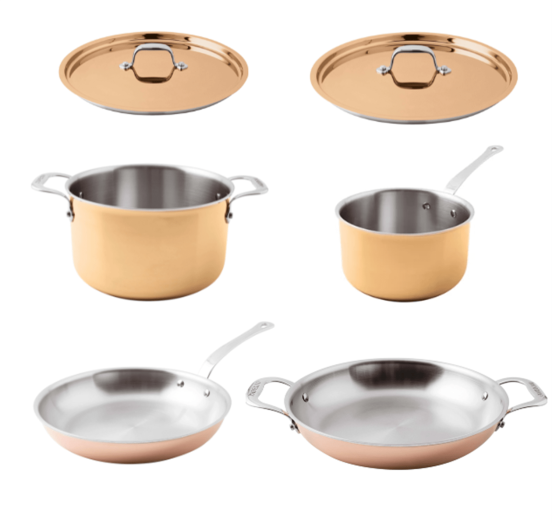 Batteria di Pentole in rame Serie 15600 3-Ply per induzione di Paderno, 6 pezzi