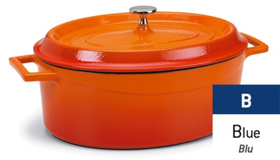Casseruola Ovale in ghisa con coperchio e due maniglie Blu, diam. 12x9cm