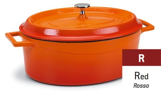 Casseruola Ovale in ghisa con coperchio e due maniglie Rosso, diam. 12x9cm