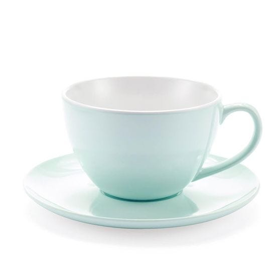 Tazze con piattino in melamina, Linea Jumbo Mug, azzurra, dim. 12,5x8cm - 6 pezzi