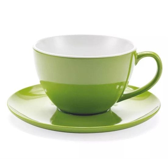 Tazze con piattino in melamina, Linea Jumbo Mug, oliva, dim. 12,5x8cm - 6 pezzi