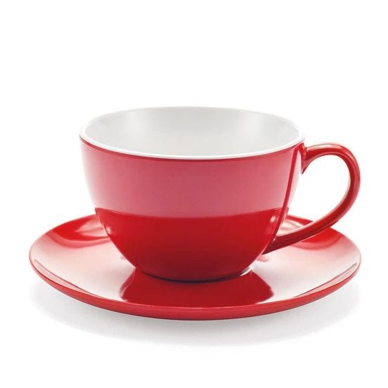 Tazze con piattino in melamina, Linea Jumbo Mug, rossa, dim. 12,5x8cm - 6 pezzi