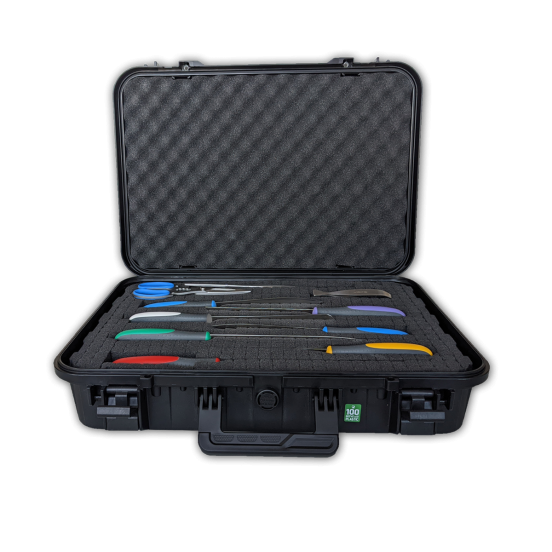 Case with 9 knives and 5 accessories, Tecna Ambrogio Sanelli line