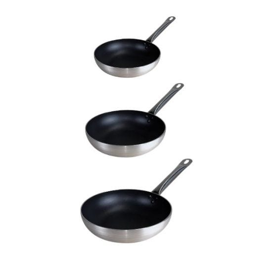 Set di 3 Padelle svasate Alte Basic in alluminio antiaderente per induzione, spessore 3mm, diam. 24,28,32cm Fasa