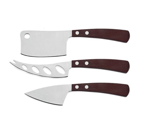 Set coltelli per formaggi LatteVivo di Legnoart in acciaio con manico in legno scuro e scatola regalo